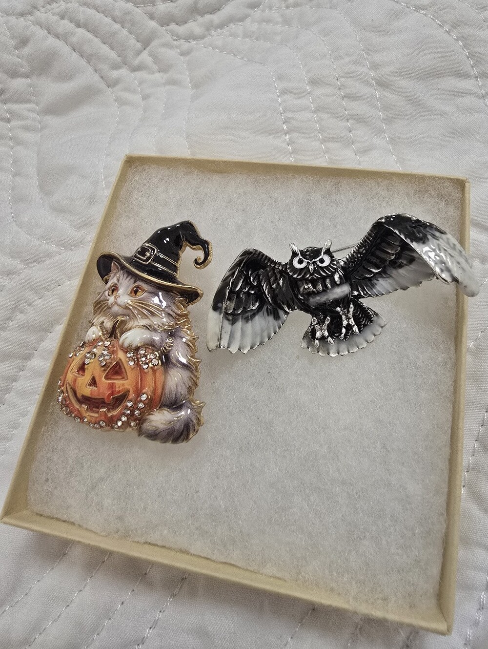Spooky Halloween Cat & Owl Decorative Brooches - Orange and Black